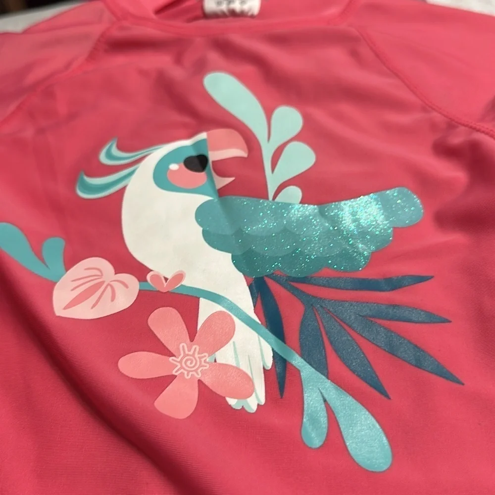 UV Skinz Rashguard Shirt Pink Parrot Design size 7 Beach Swim